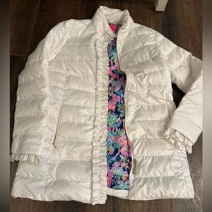 Lilly Pulitzer women’s white printed interior puff set jacket coat